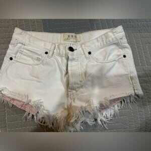 Free People White Frayed Denim Shorts